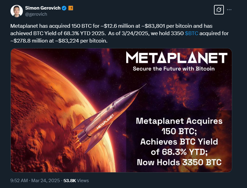 Metaplanet mua thêm 12,6 triệu USD Bitcoin