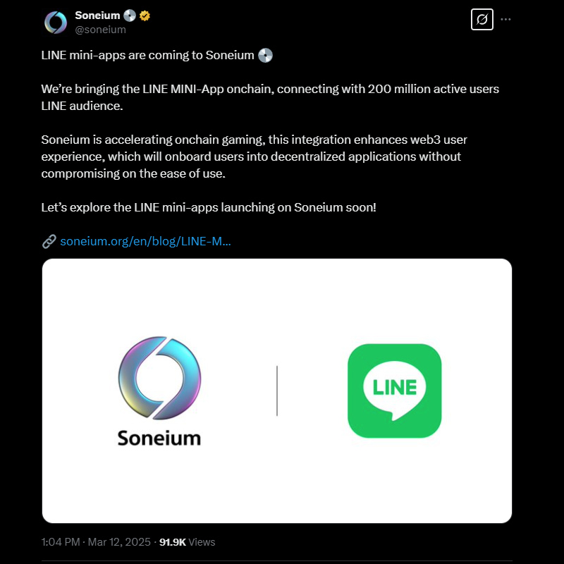 Sony và LINE hợp tác phát triển mini-app trên Soneium
