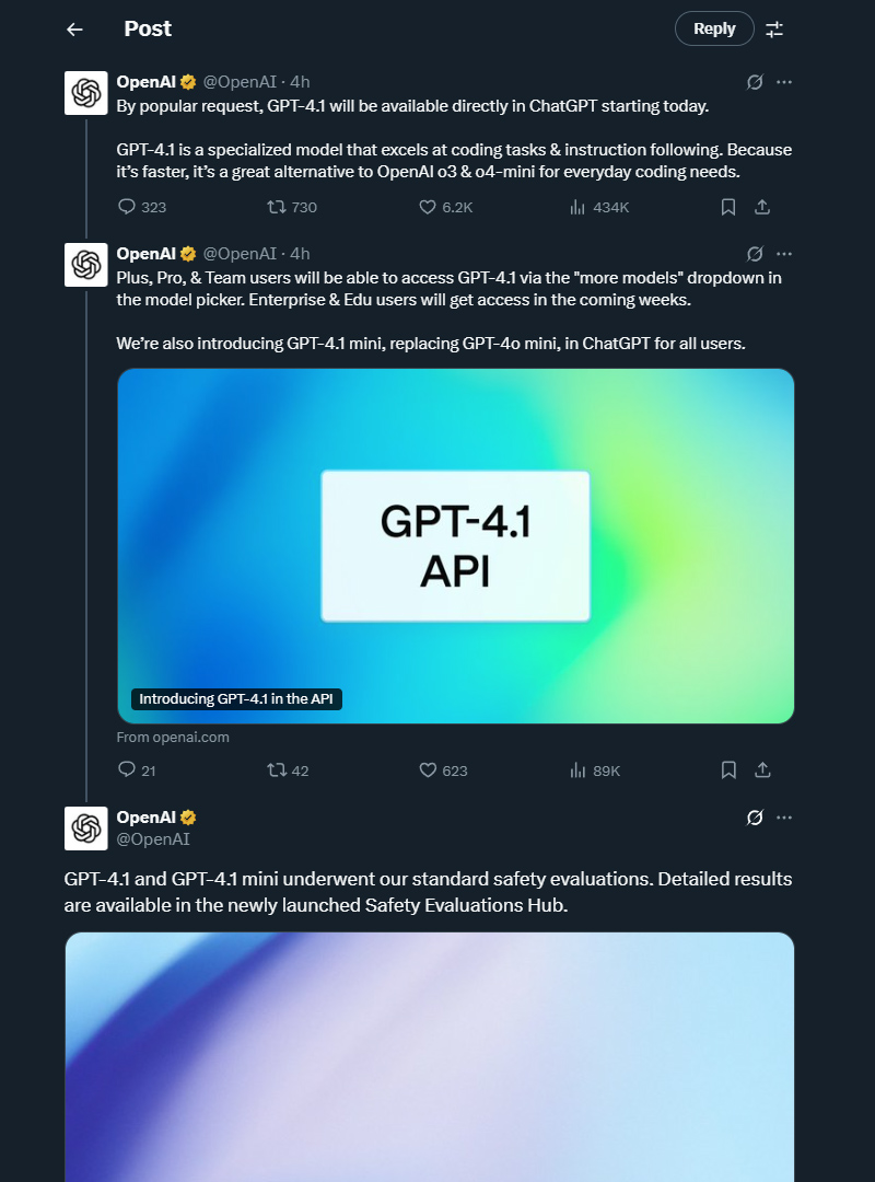 OpenAI tích hợp mô hình GPT-4.1 vào ChatGPT