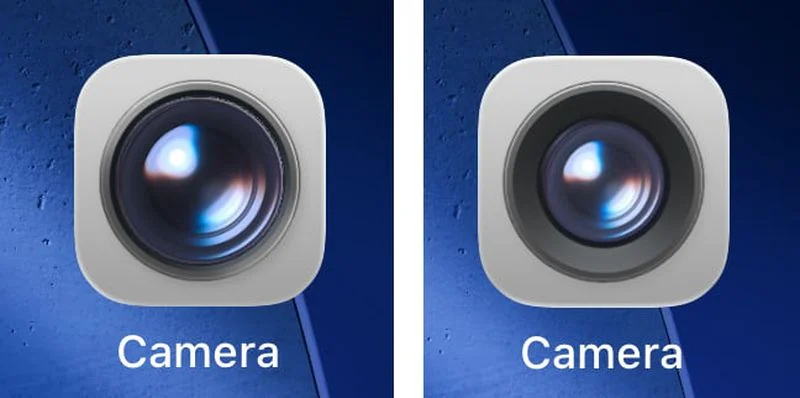 Biểu tượng app Camera: Beta 4 bên trái, Beta 3 bên phải