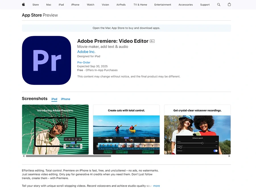 Adobe Premiere sắp có mặt trên iPhone và iPad