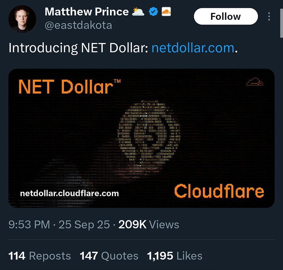 Cloudflare tham gia thị trường stablecoin với NET Dollar
