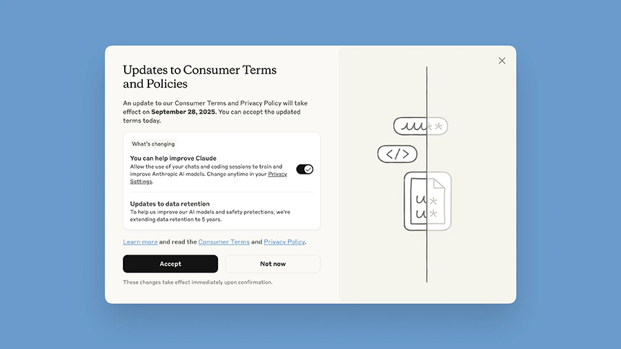 Thông báo lựa chọn chia sẽ dữ liệu trong ứng dụng Claude AI