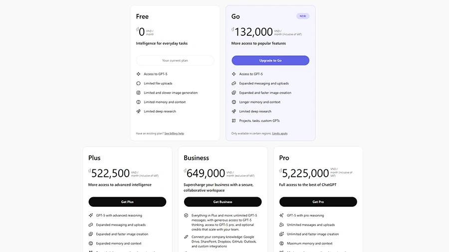 ChatGPT Go có mặt tại Việt Nam, giá 132.000 đồng
