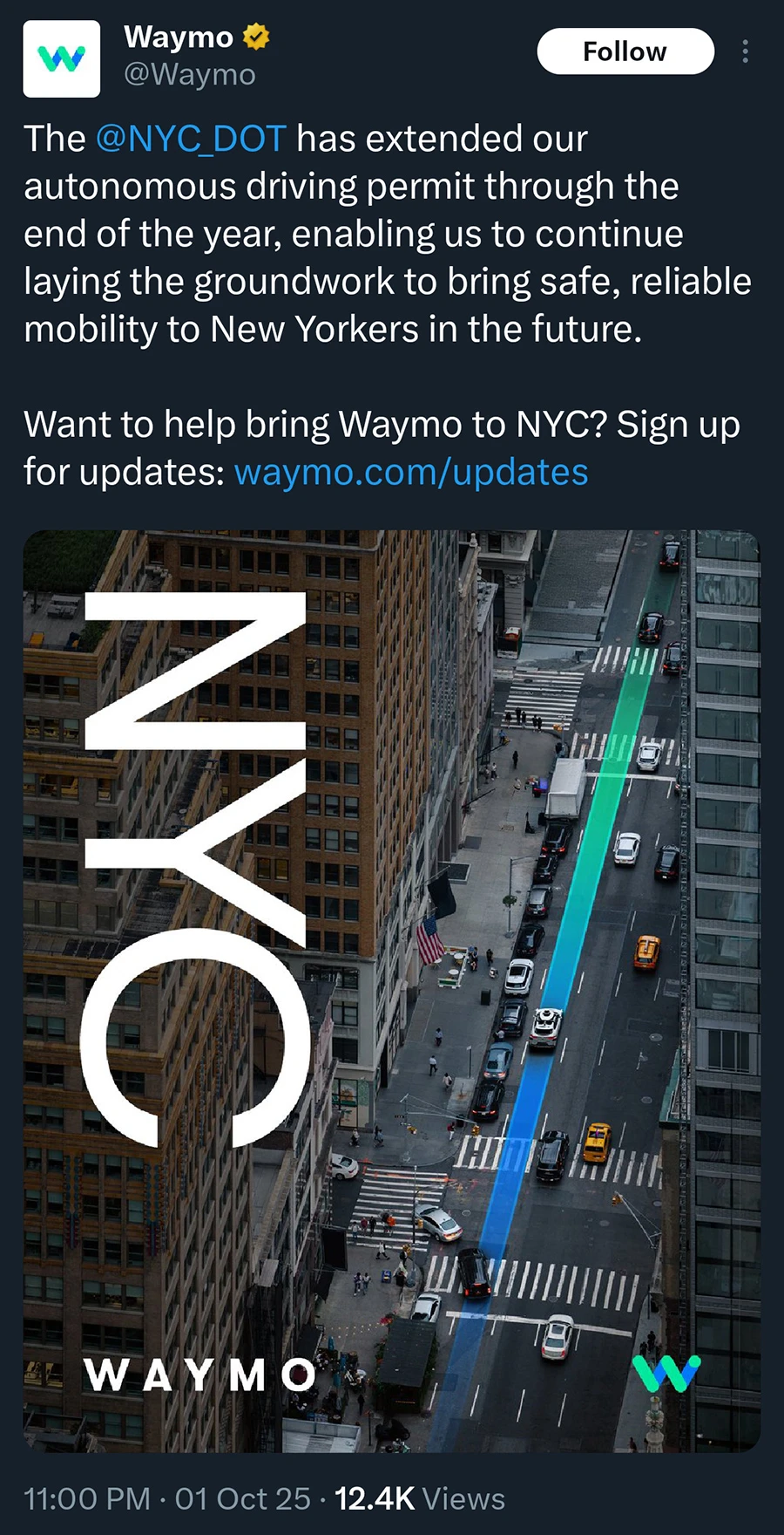 New York gia hạn giấy phép thử nghiệm của Waymo đến 2025